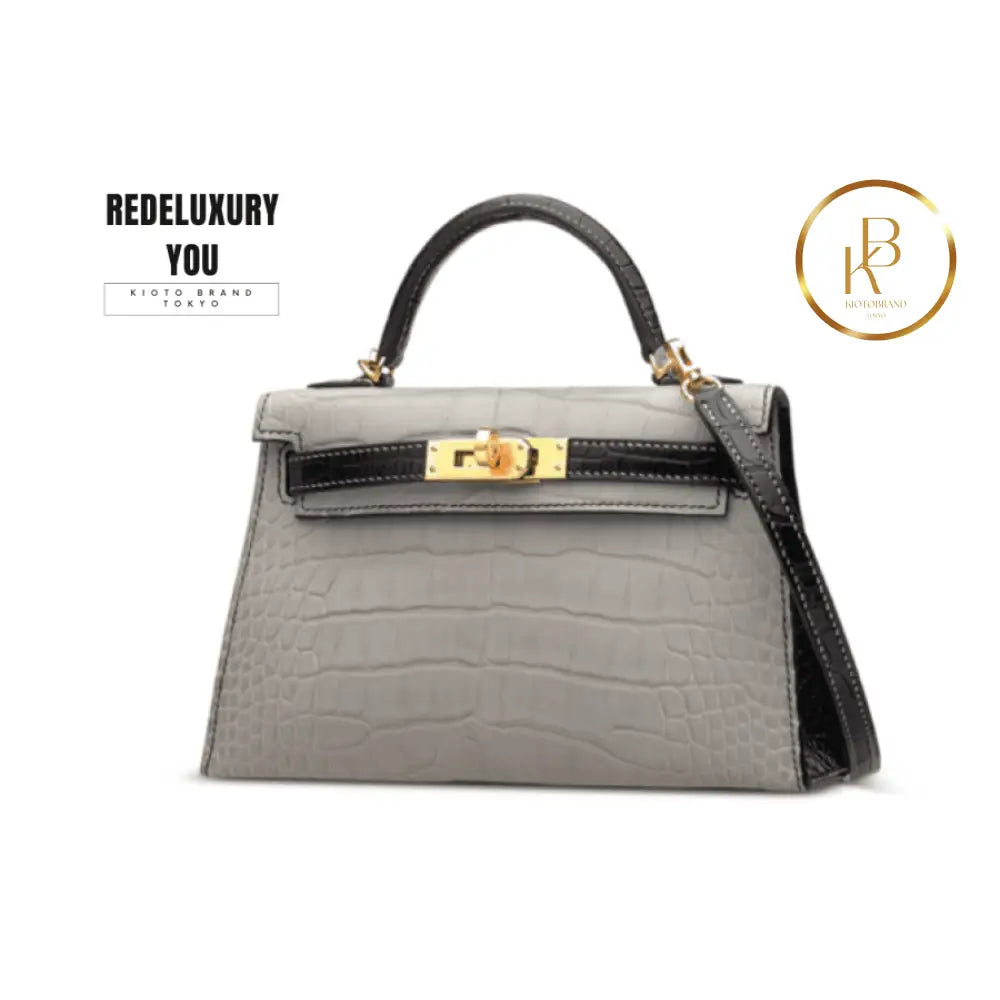 Kelly 20 Mini Gris Perle & Black Matte Alligator