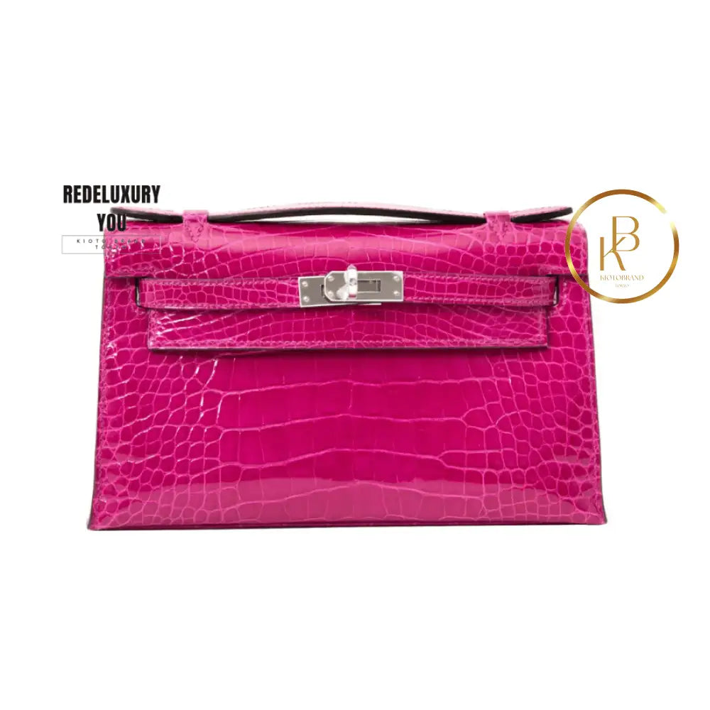 Rare Hermes Kelly Pochette Alligator Rose Sheherazade Phw
