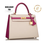 Kelly 25 (Hss) Rose Pourpre & Craie Brushed Gold Hardware (Special Order)