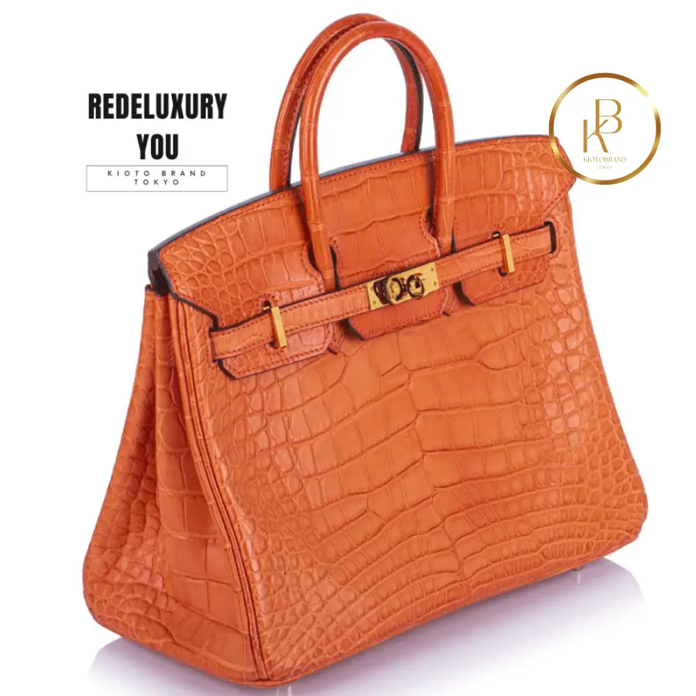 Birkin 25 Orange Poppy Alligator Mississippiensis Ghw