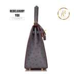 Special Order (Hss) Kelly Sellier 25 Rose Pourpre And Gris Agate Ostrich