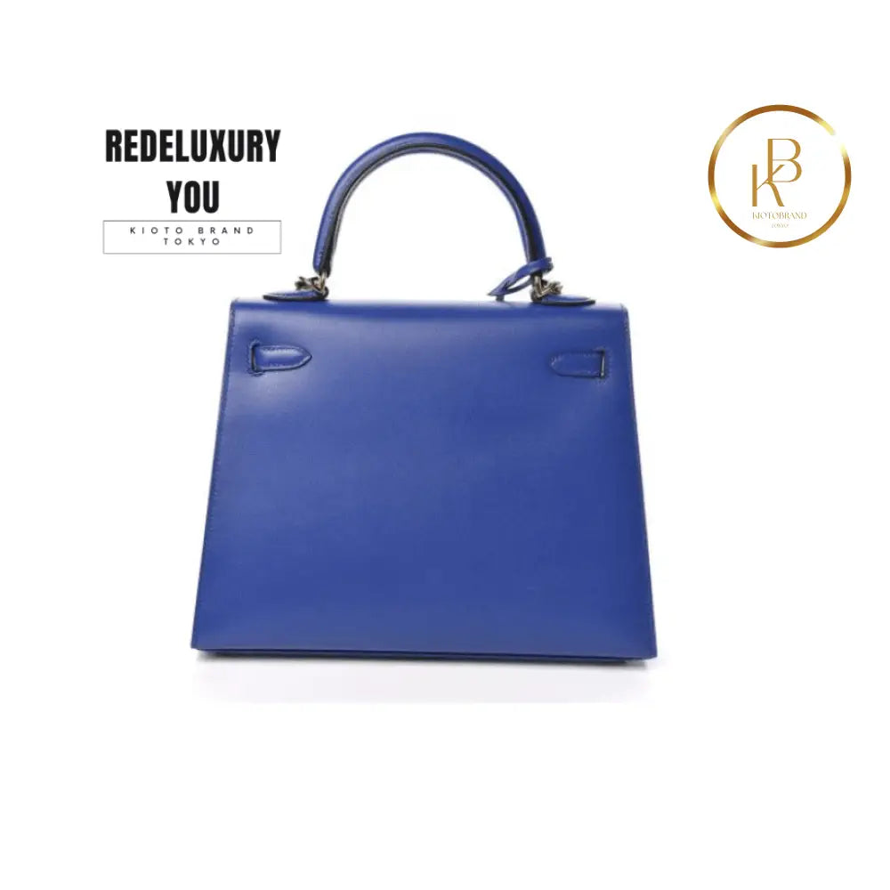 Kelly 25 Sellier Bleu Electrique Tadelakt