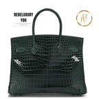 Birkin 30 Vert Fonce Crocodile Porosus Lisse Bag