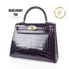 Kelly 25 Crocodile Prunoir Deep Plum Purple