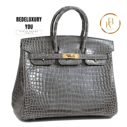 Birkin 25 Gris Tourterelle Rose Purple Hss Special Order Shiny Porosus C