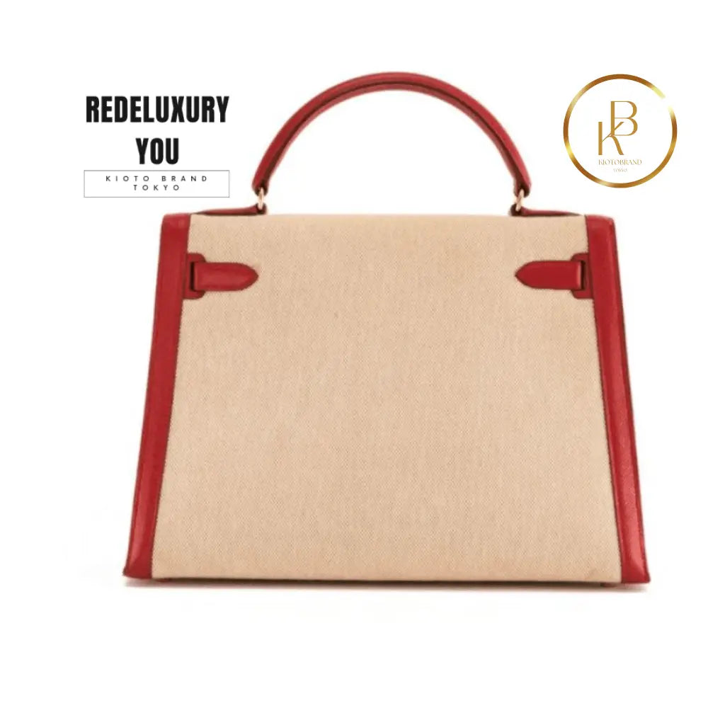 Rare Hermes Kelly 32 Rouge Toile