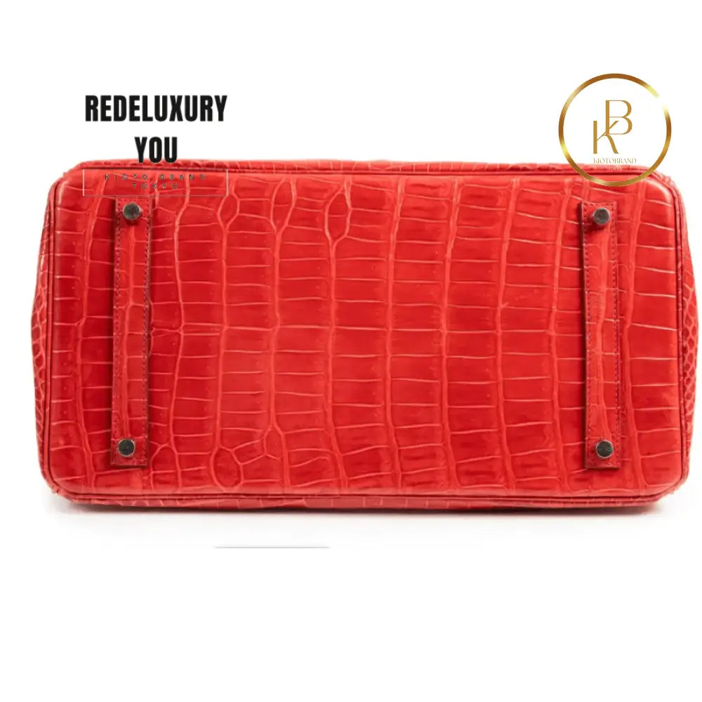 Birkin 35 Rouge Bougainvillier Crocodile Porosus