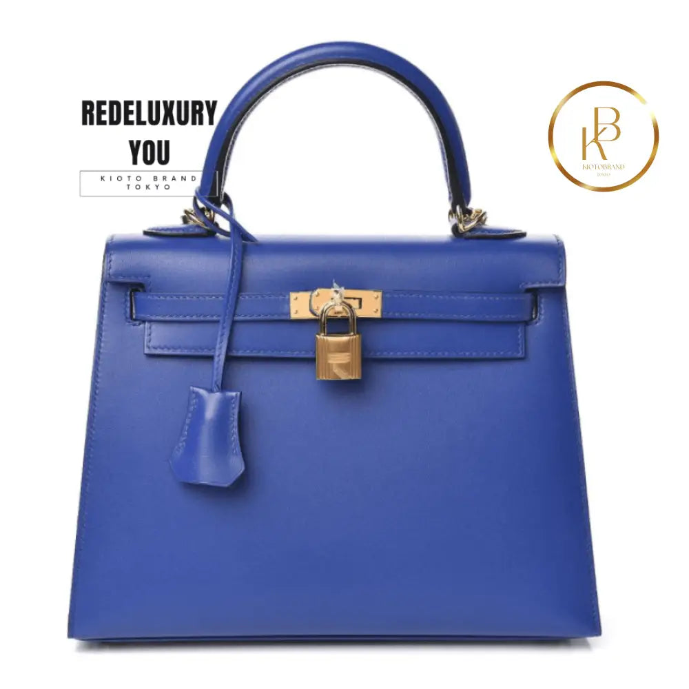 Kelly 25 Sellier Bleu Electrique Tadelakt