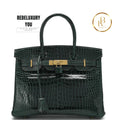 Birkin 30 Vert Fonce Crocodile Porosus Lisse Bag