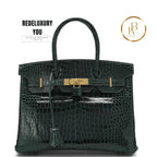 Birkin 30 Vert Fonce Crocodile Porosus Lisse Bag