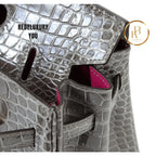 Birkin 25 Gris Tourterelle Rose Purple Hss Special Order Shiny Porosus C