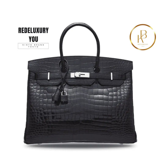 Birkin 35 Shiny Black Porosus Croc