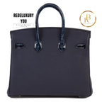 Birkin Touch 25 Blue Baltique Shiny Nile Croc & Nuit Togo