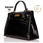 Kelly 32 Sellier Black Shiny Niloticus Crocodile