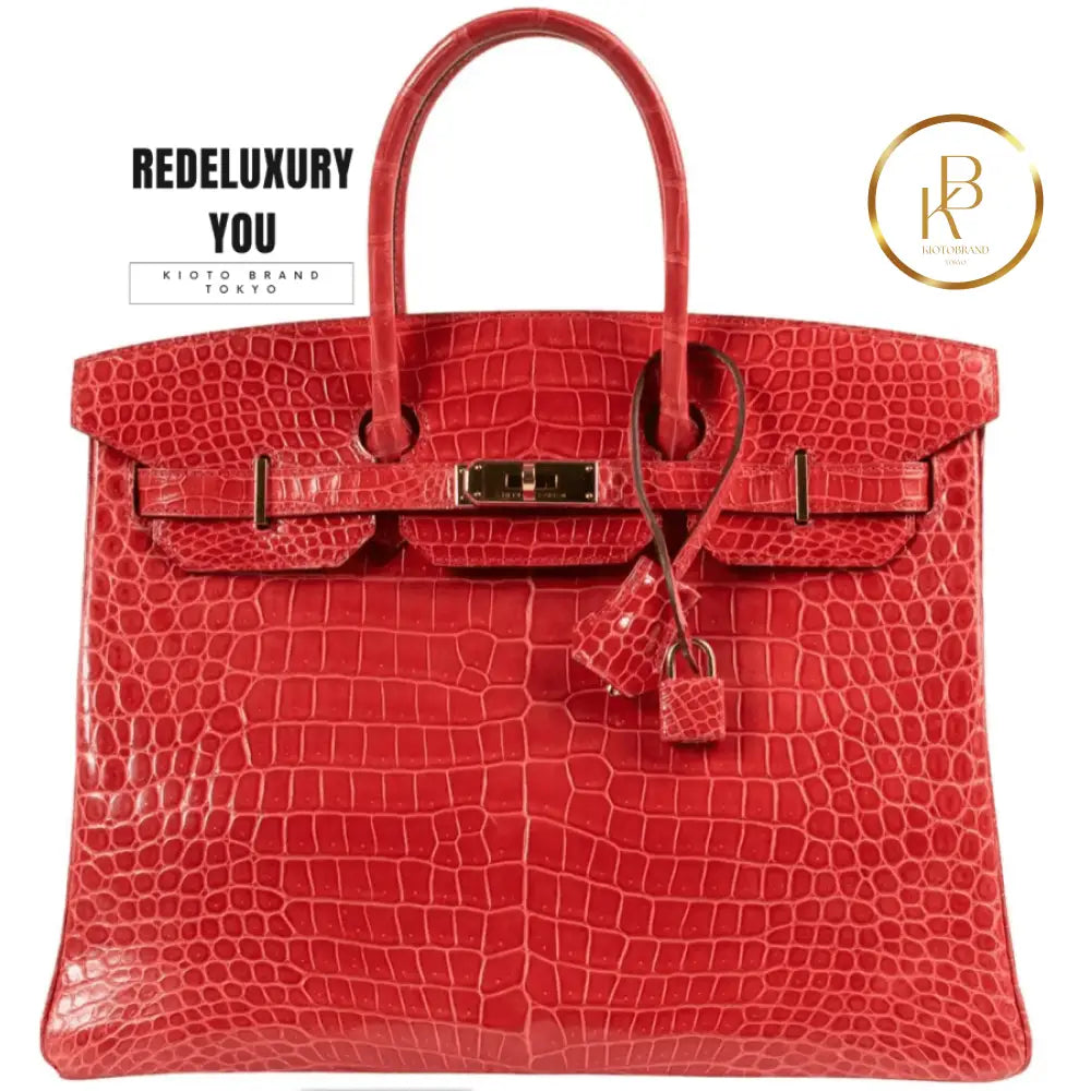 Birkin 35 Rouge Bougainvillier Crocodile Porosus