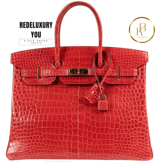 Birkin 35 Rouge Bougainvillier Crocodile Porosus