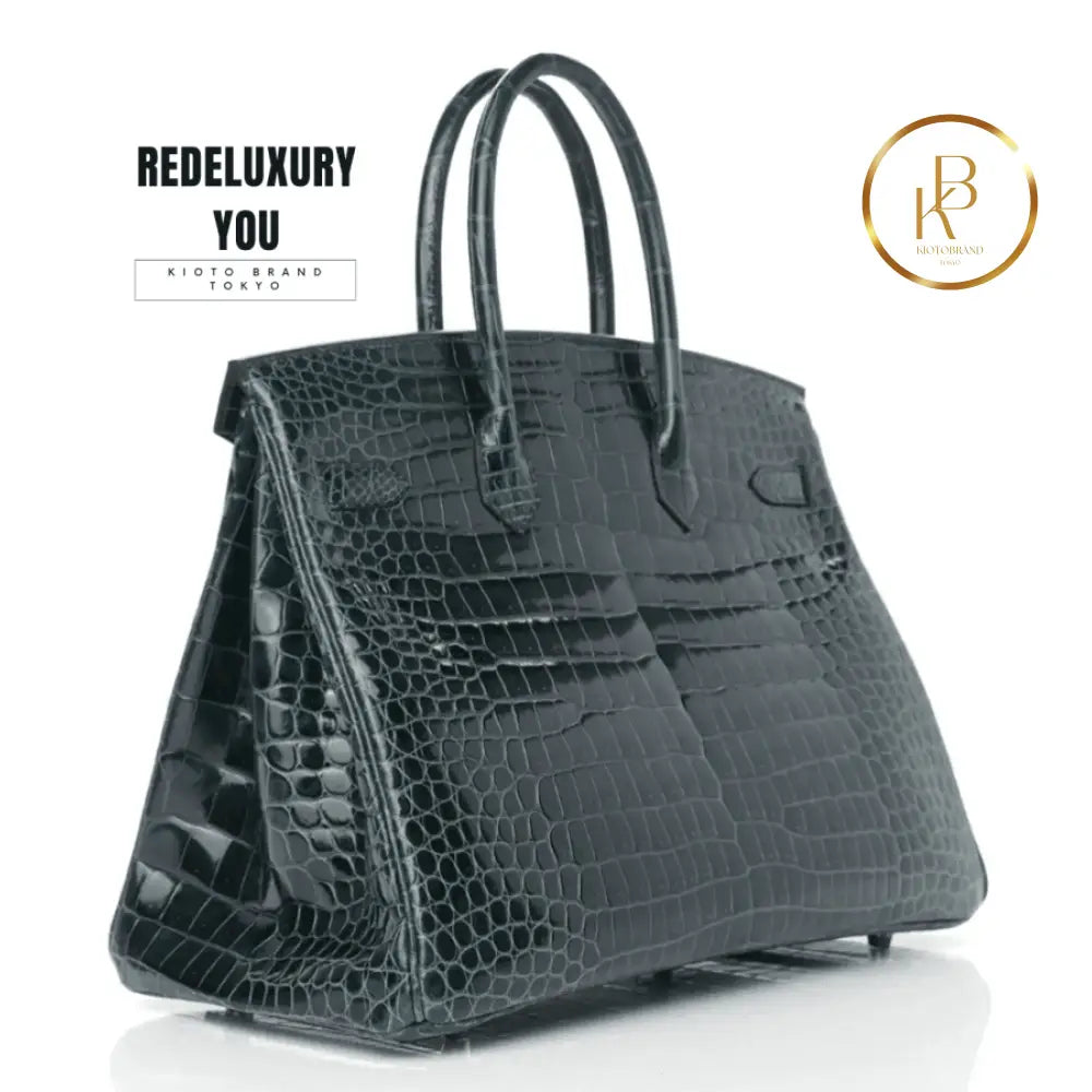 Birkin 35 Green Shiny Porosus Crocodile Exotic