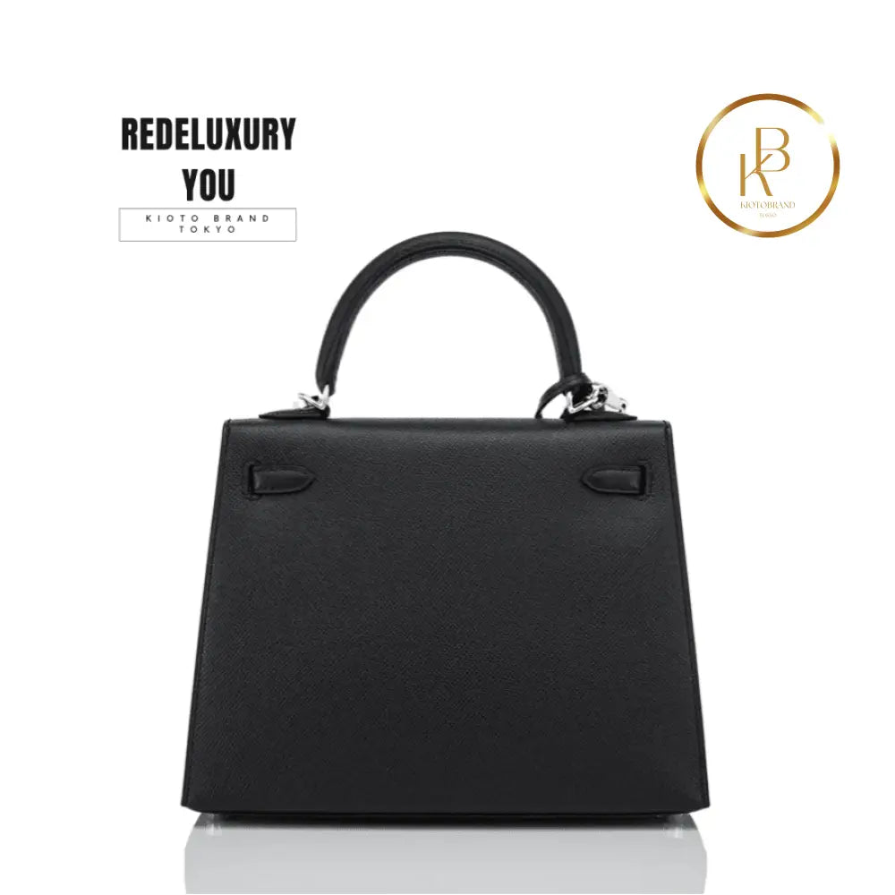 Kelly 25 Jet Black Epsom Sellier Palladium Hardware