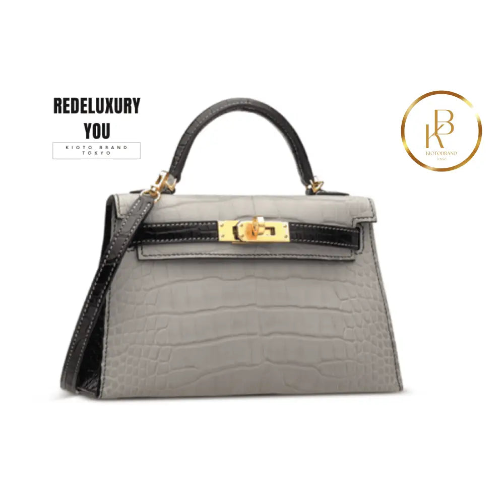 Kelly 20 Mini Gris Perle & Black Matte Alligator