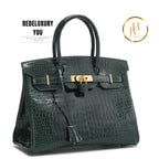 Birkin 30 Vert Fonce Crocodile Porosus Lisse Bag