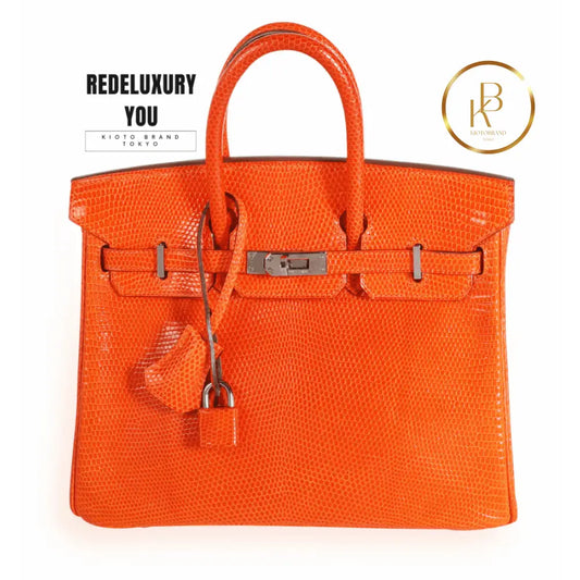Birkin 25 Tangerine Shiny Lizard