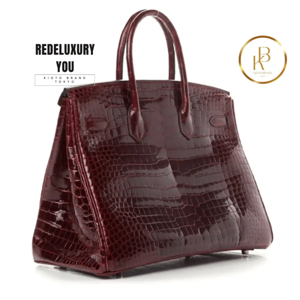 Birkin 35 Burgundy Red Shiny Porosus Crocodile