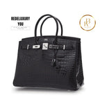 Birkin 35 Shiny Black Porosus Croc