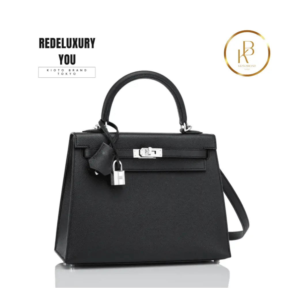 Kelly 25 Jet Black Epsom Sellier Palladium Hardware