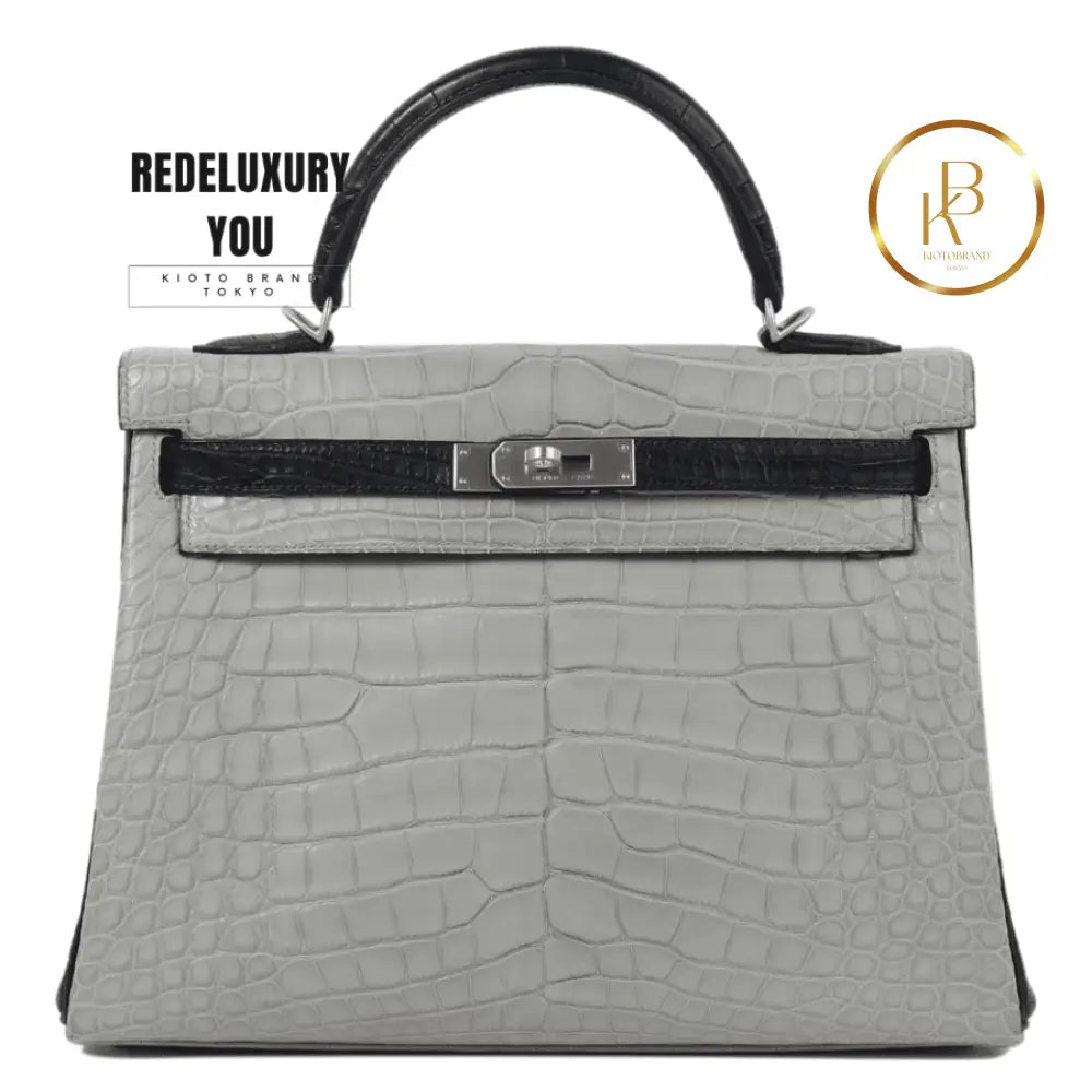 Kelly 32 Hss Special Order Matte Alligator Bleu Nuit & Gris Perle