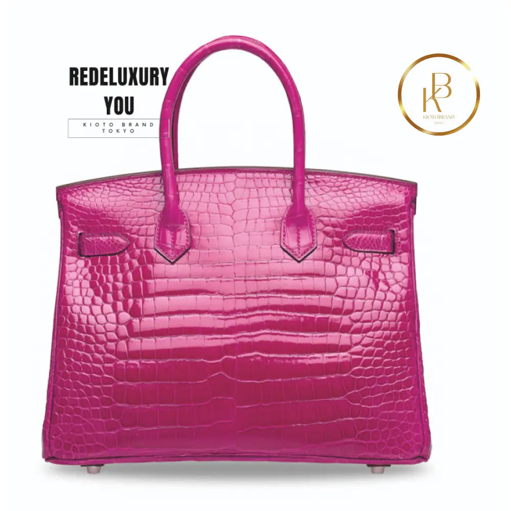 Birkin 30 Shiny Rose Scheherazade Porosus Croc 18K White Gold & Diamond H