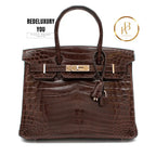 Birkin 30 Chocolate Shiny Porosus Crocodile