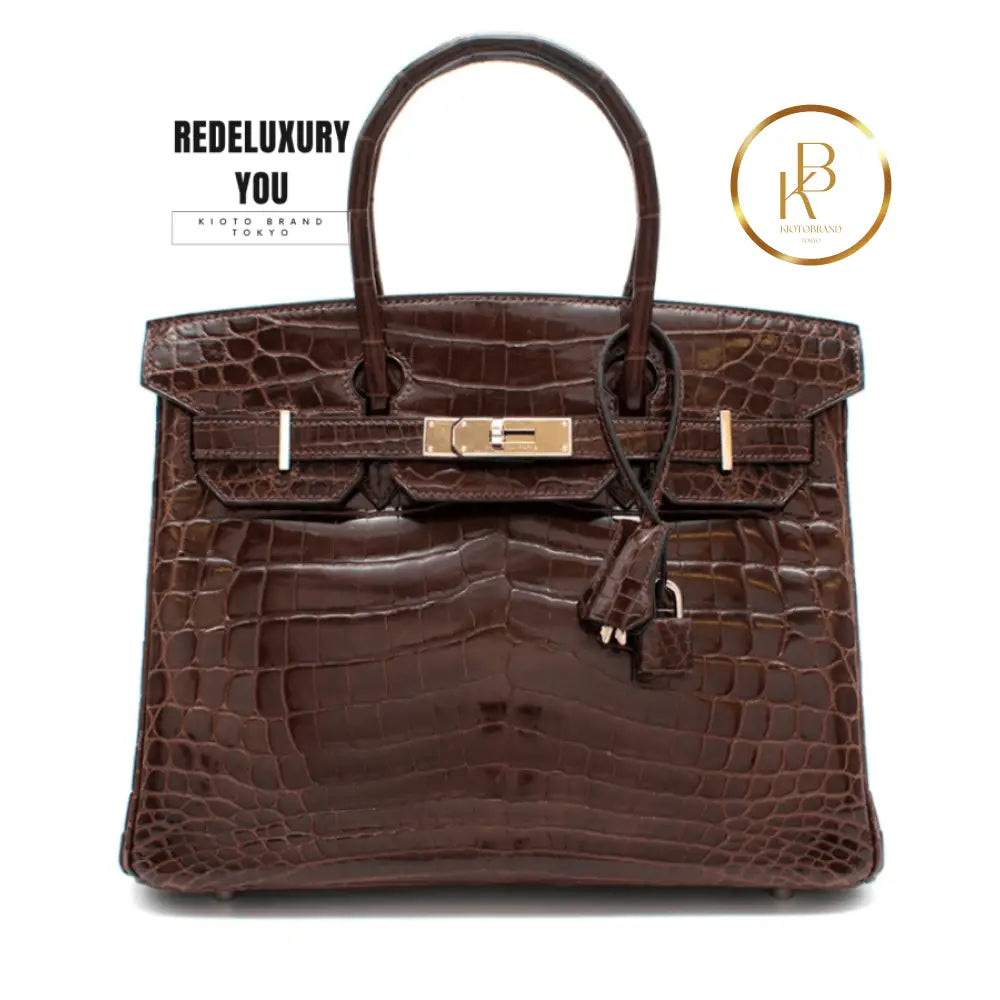 Birkin 30 Chocolate Shiny Porosus Crocodile