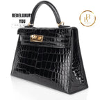 Kelly 20 Mini Sellier Black Alligator Gold Hardware