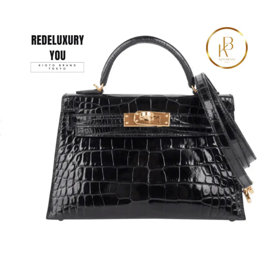 Kelly 20 Mini Sellier Black Alligator Gold Hardware