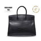 Birkin 35 Shiny Black Porosus Croc