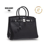 Birkin 35 Shiny Black Porosus Croc