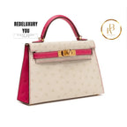 Kelly 20 Mini Ii Sellier Beton & Rose Tyrien Ostrich Hss