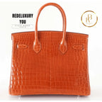 Birkin 30 Orange Feu Crocodile