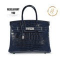 Birkin 30 Shiny Bleu Marine Porosus Croc 18K White Gold & Diamond Hardwar