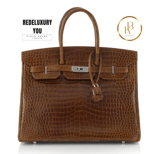 Birkin 35 Miel Shiny Porosus Crocodile