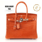 Birkin 30 Orange Feu Crocodile