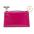 Rare Hermes Kelly Pochette Alligator Rose Sheherazade Phw