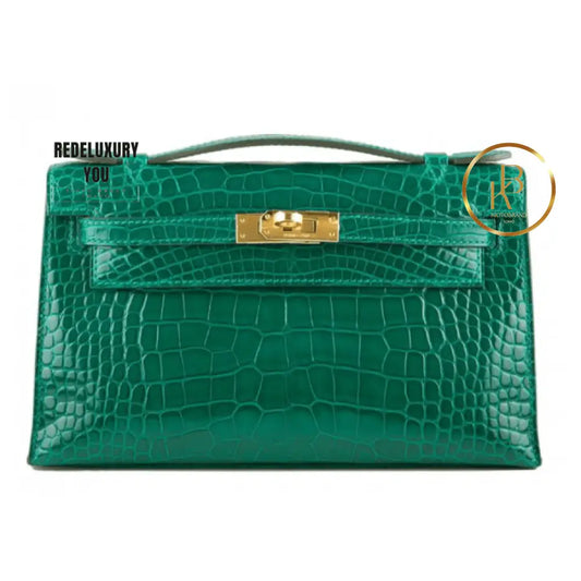 Kelly Pochette Emerald Shiny Alligator