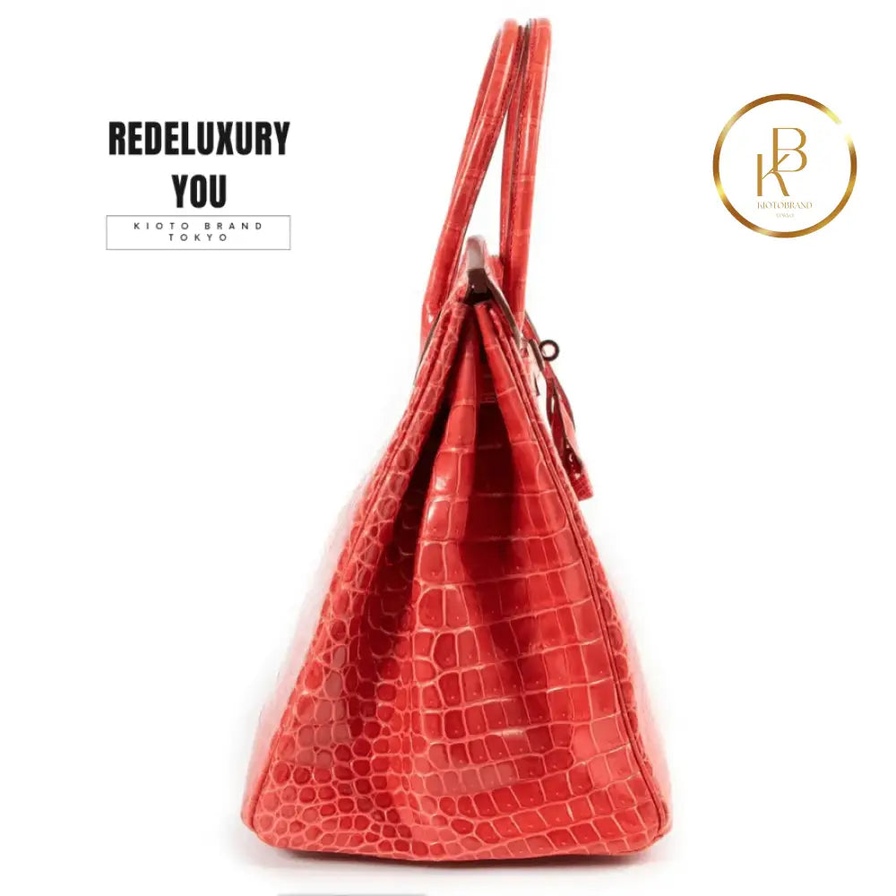 Birkin 35 Rouge Bougainvillier Crocodile Porosus