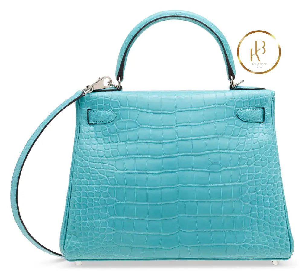Kelly 28 Retourne Matte Bleu Cyr Alligator Palladium handbags