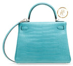 Kelly 28 Retourne Matte Bleu Cyr Alligator Palladium handbags