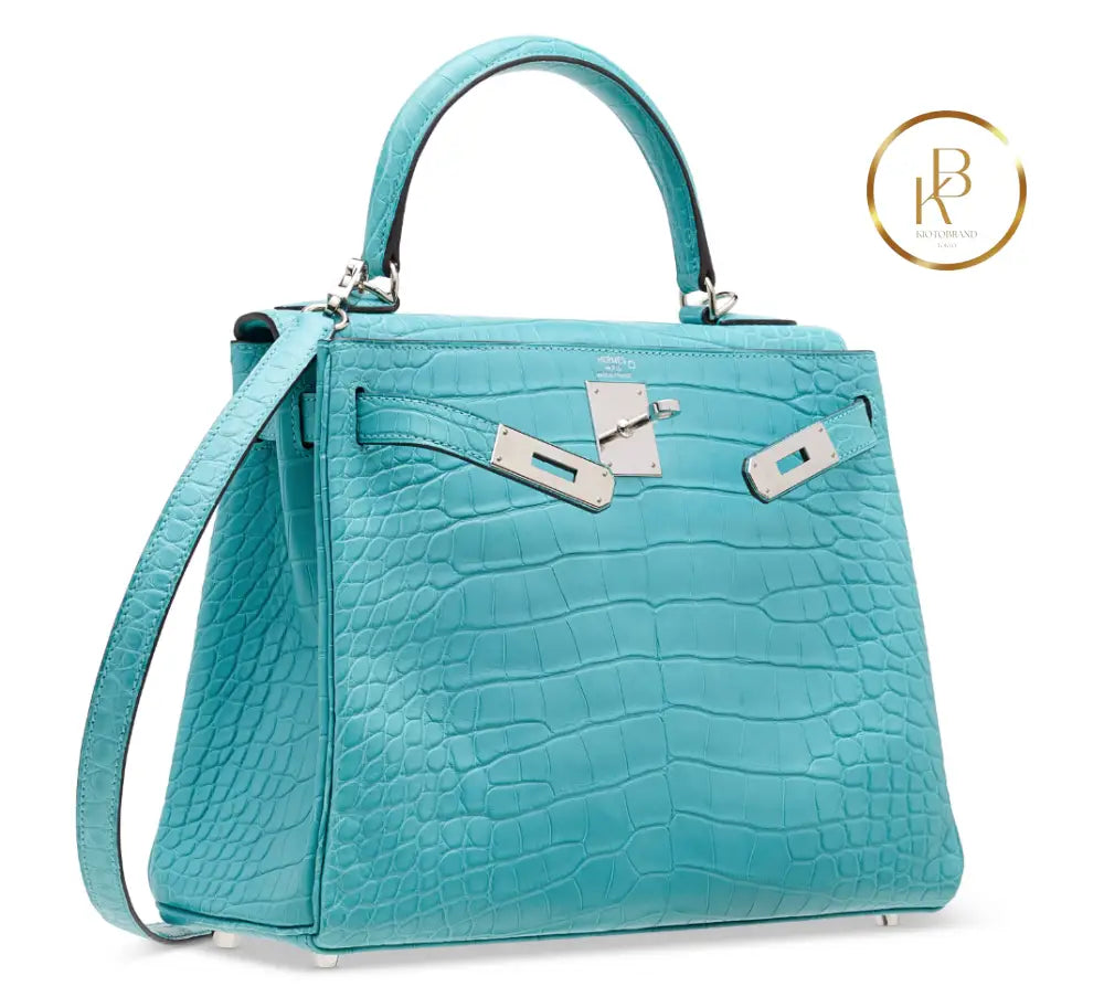 Kelly 28 Retourne Matte Bleu Cyr Alligator Palladium handbags