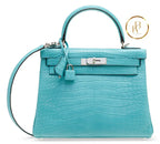 Kelly 28 Retourne Matte Bleu Cyr Alligator Palladium handbags
