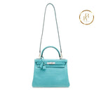 Kelly 28 Retourne Matte Bleu Cyr Alligator Palladium handbags