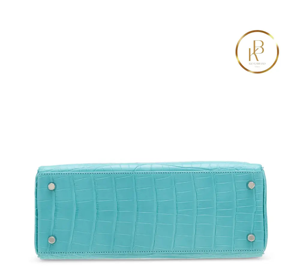 Kelly 28 Retourne Matte Bleu Cyr Alligator Palladium handbags
